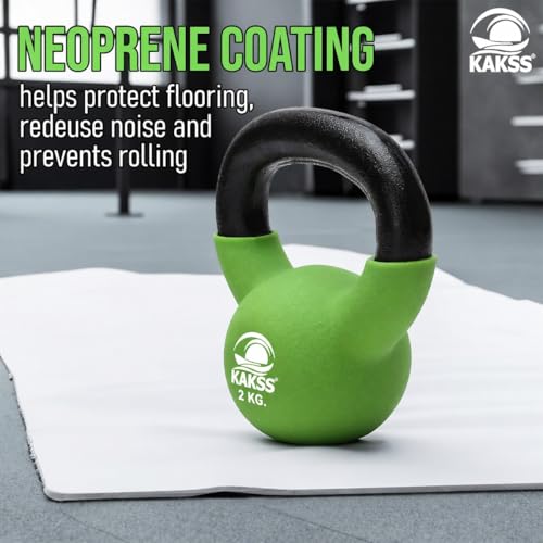 Image of Kakss Half Coating Neoprene Kettlebell (Parrot Green, 2 KG) (PROUDLY MADE IN INDIA)