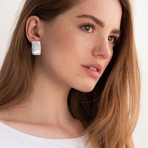 925 Sterling Silver Chunky Gold Rectangle Stud Earrings for Women| Dainty Thick Stud Earrings | Geometric Square Earrings | Minimalist Geometric Earrings Gifts Jewelry for Women4