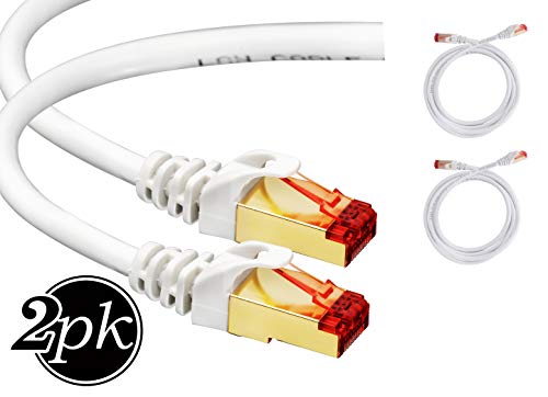 Cat7 Ethernet Cable 6 ft (2 Pack) RJ45 Connector - Double Shielded STP - 10 Gigabit 600MHz - Cat 7 Premium High Speed Network Wire Patch Cable (1.8m) LAN Cord - 6 Feet