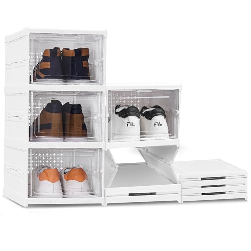Image of ABOUT SPACE 3 Layer Plastic Shoe Rack |Foldable Shoe Organizer Storage Box|Collapsible Shoe Rack for Sneakers, Boots|Multipurpose Cabinet Organizer for Shoe, Slippers,Books (White 25.5 x 34.5 x 53 cm)
