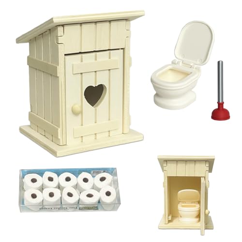 Golgner 13 Stück Miniatur Toilettenhäuschen Wichtel Toilettenhäuschen aus Holz Miniatur WC Toilettenhaus Miniatur Wichtel Zubehör mit 10 Rollen Toilettenpapier für Puppenhaus Zubehör