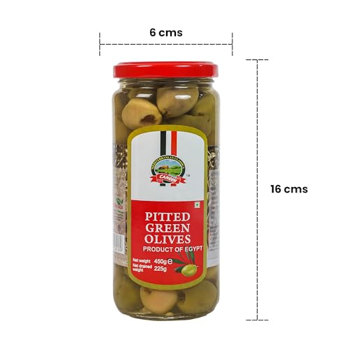 Image of CANEEN Pitted Green Olives Ideal for Salads, Pizzas, and Snacks | Fresh, Delicious, Ready to Eat | Sauces | Garnish | Stuffed Dishes | Rice and Grains | Savory Pies |450 gm (Pack of 1)