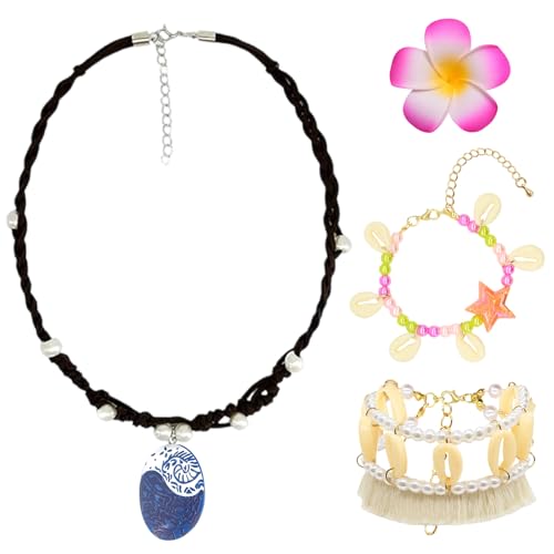 UJBVCX 4 Pièces Collier Vaiana Bijoux Moana Princess Déguisement Fille, Cadeau pour Fille Anniversaire Carnaval Halloween Décoration Fournitures