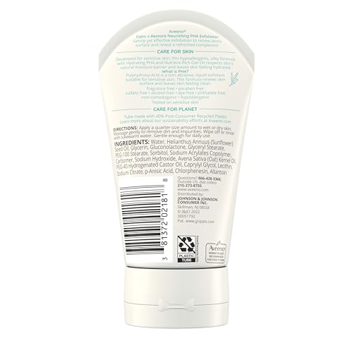Aveeno Calm + Restore Nourishing PHA Exfoliator, Fragrance-Free, 4 fl oz | Gently Exfoliates & Cleanses Skin, Non-Abrasive Oat Formula for Sensitive Skin, Hypoallergenic - image 8
