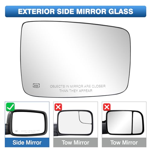 Image of Ram Passenger Right Side Mirror Glass Replacement for 2009-2018 Dodge Ram 1500 2500, Exterior Power Heated Convex Mirrors Glass 68050298AA, 68079362AA