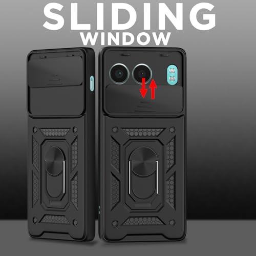 Image of Pikkme D10 Tough Armor Bumper Case | 360 Protection Case | Sliding Camera Shield Cover & Ring Holder Stand Back Cover for OnePlus Nord 4 5G (Black)