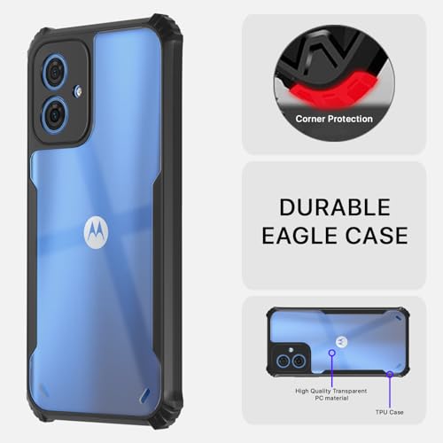 Image of Outlouders Back Cover for Motorola Moto G54 5G / G64 5G | Ultra Hybrid Transparent | Full Camera Protection | Raised Edge | Crystal Clear Bumper Case(Black)