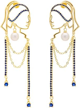 Unieke abstracte gezicht Art bengelen oorbellen voor vrouwen meisje schets strass kwastje sierlijke Holle oorbellen sieraden mode bungelt lange statement lichtgewicht oorbellen, Koper