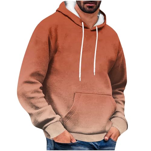 Men Lining Velvet Sweatshirt Gradient Printing Long Sleeve Pullover Fall Outdoor Sport Warm Hoodie Sweater with Pockets