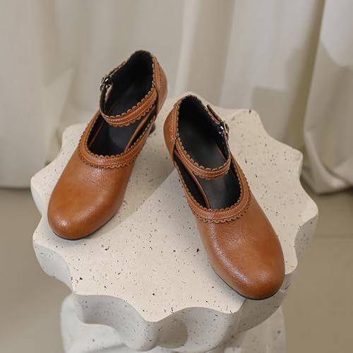 Retro Kitten Heel Ankle Strap Round Toe Women Shoes2