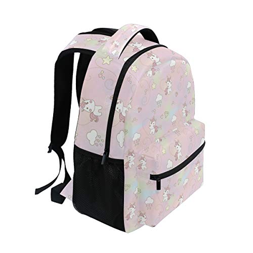Sac à dos licorne noir grand format avec poches multiples et motif étoile arc-en-ciel