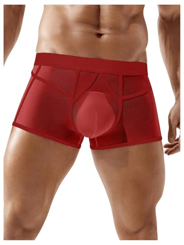 OYOANGLE Men's Mesh Sheer Mid Rise Boxer Briefs Solid Comfy Soft Trunks Underwear