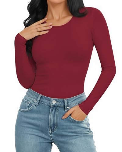 Image of Mangopop Women' Long Sleeve Ribbed Bodysuit Jumpsuits