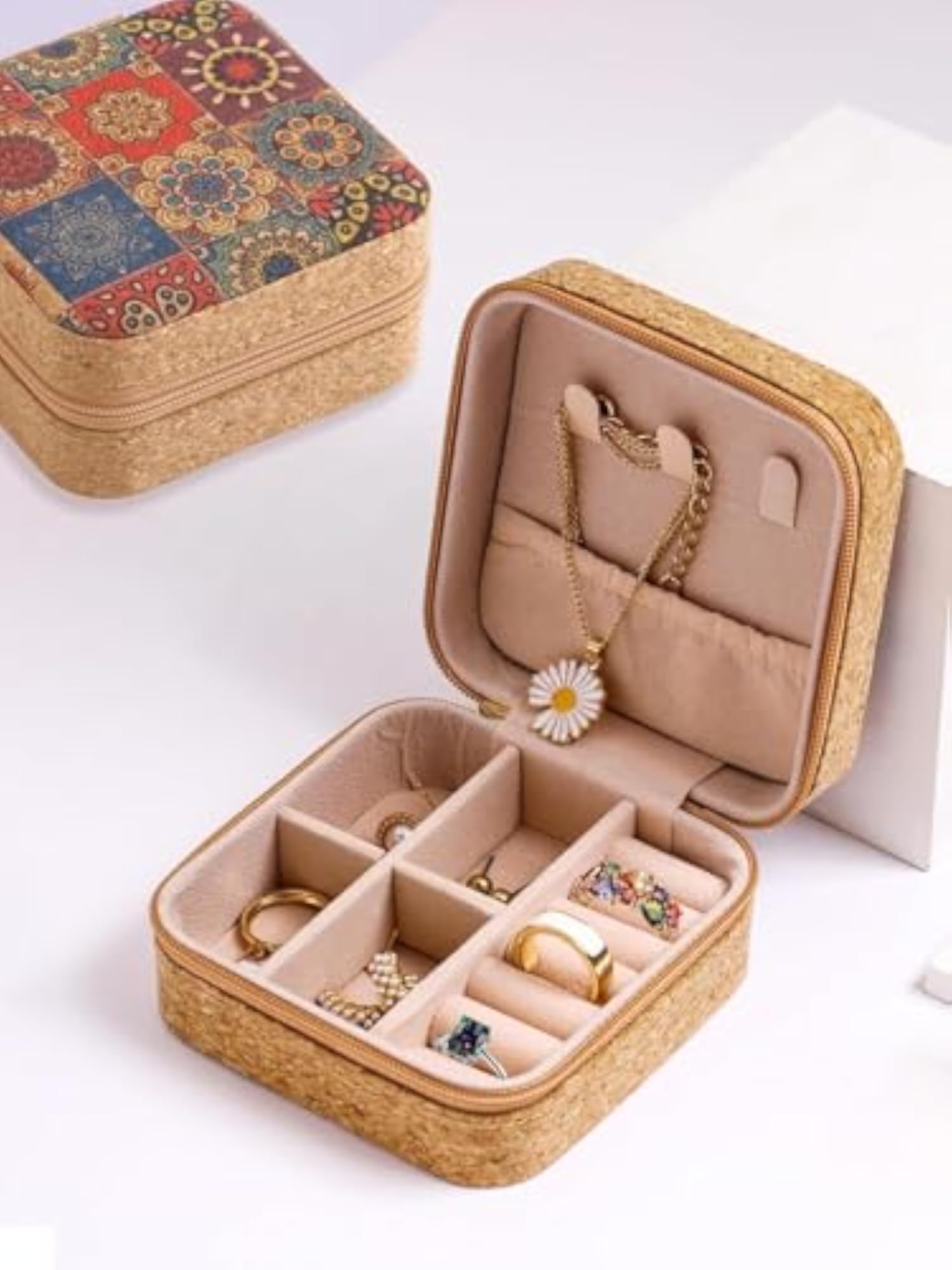 Printed Fabric Jewelry Box, Portable Travel Case