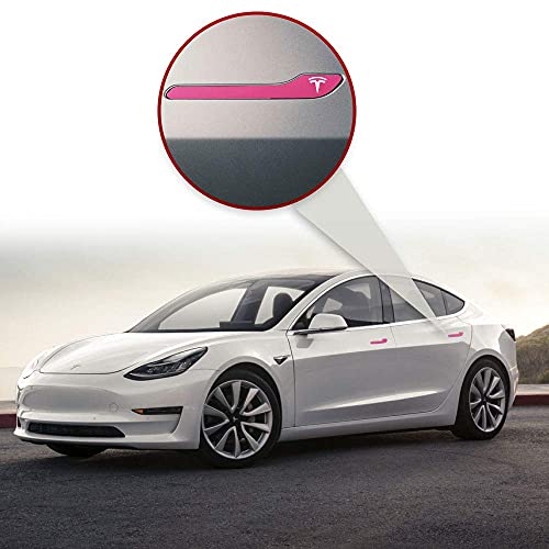 Image of IPG Compatible for Model 3 / Model Y /Juniper Door Handle Decal Sticker Wrap Kit (Set of 4) with Tesla Logo Personalize Your Tesla (Gloss Pink)