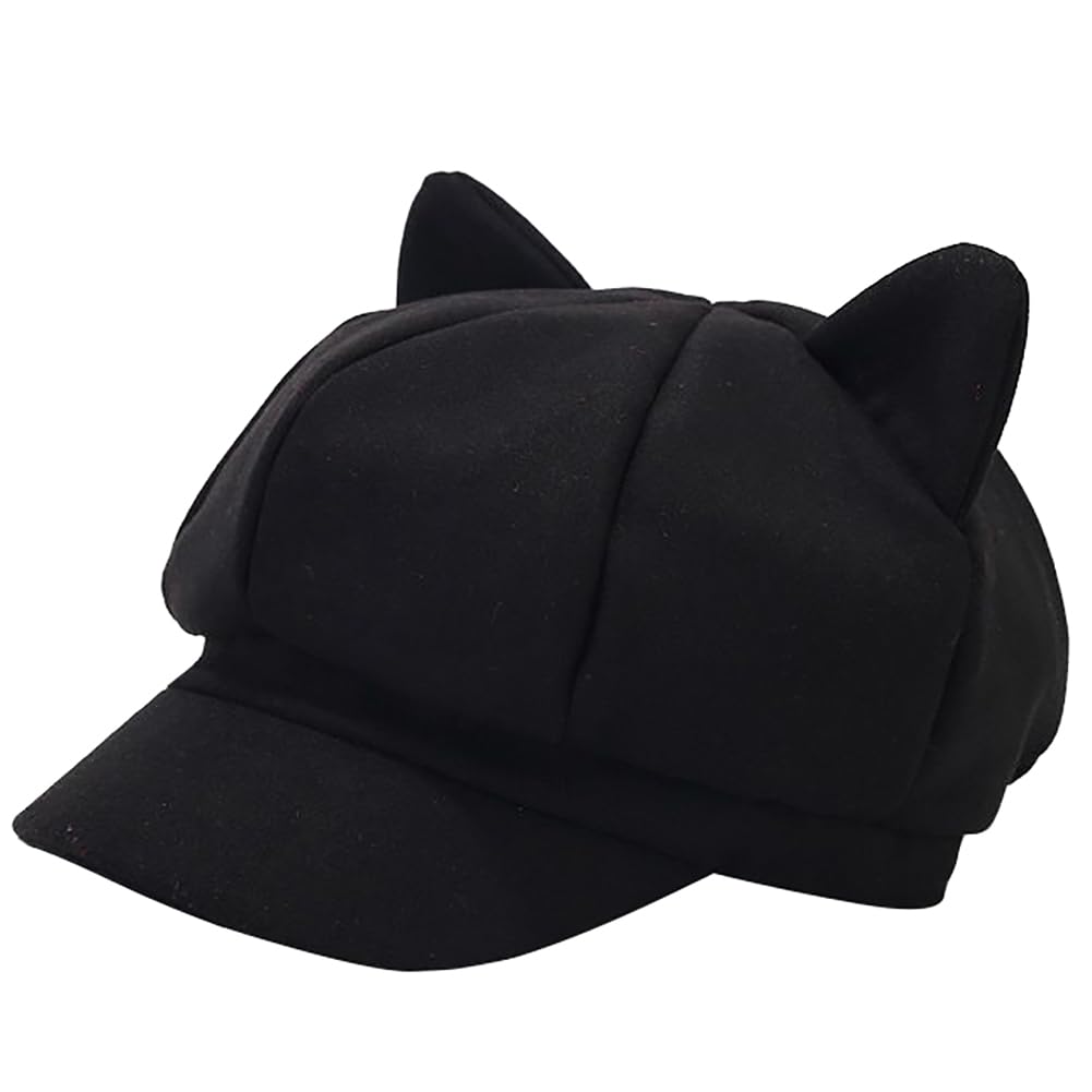 Cute Cat Ears Newsboy Hat Paperboy Caps for Women Warm Cabbie 