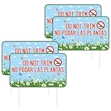 4pcs Do not Trim Yard Signs with Stakes, 9.84x5.91 Inch Waterproof Keep Off Grass Bilingual Bushes Sign Corrugated Plastic Yard Signs Grass Garden Decoration (Green)