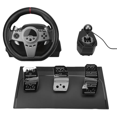 CCYLEZ Volant de Course à 270 Degrés pour PC, Volant avec Pédales, Levier de Vitesse et Support à Ventouse, Pédales à Capteur Hall, de Jeu de Simulation