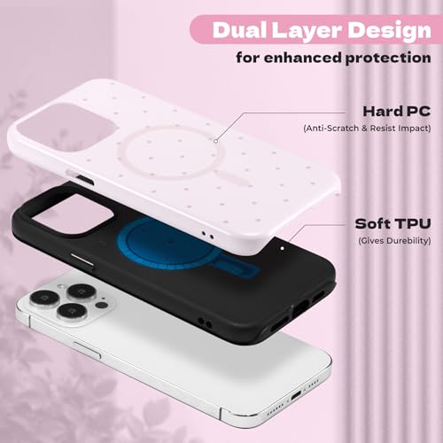 Coque iPhone 16 Pro Max en TPU stable motif mignon pois roses compatible MagSafe
