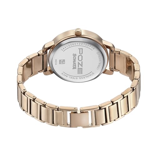 Image of Sonata Poze Quartz Analog Pink Dial Metal Strap Watch for Women-SP80057WM01W