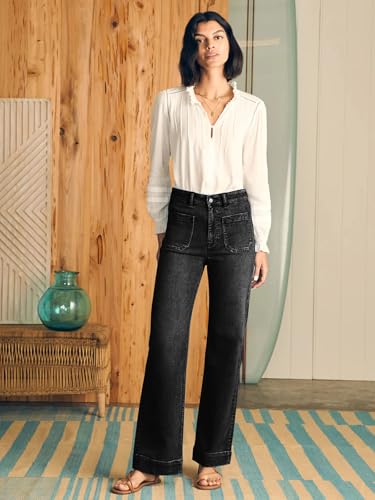 KUNMI Women's Wide Leg Jeans High Waisted Straight Leg Stretchy Denim Pants with Pockets WLL003 Black 18 — view 2