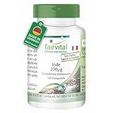 Fairvital | Iode 200μg   180 comprimés   200μg par comprimé   faciles à avaler   qualité contrôlée et hautement dosés   100% végétaliens   Fabriqués en Allemagne