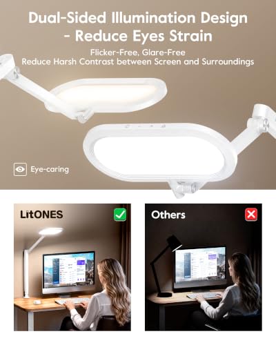 Image of LitONES LED Desk Lamp with Clamp and Stepless Remote, Dual-Sided Soft Light