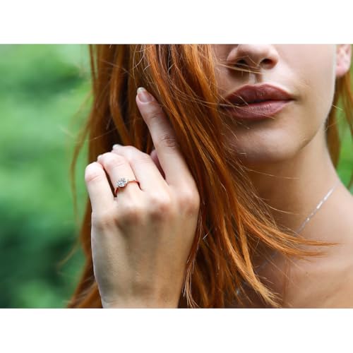 Gem Stone King 10K Rose Gold Lab Grown Diamond 3-Stone Engagement Ring For Women | 0.77 Cttw | Round 6MM and 1.5MM | Gemstone Birthstone | E-F Color | VVS-VS Clarity | Available in Size 5,6,7,8,9 6