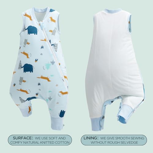 Image of Duomiaomiao 1.5 TOG Toddler Sleep Bag 36-48 Months 100% Cotton Four Season Side Open Zipper Baby Sleep Sack with Feet, Breathable Toddler Wearable Blanket