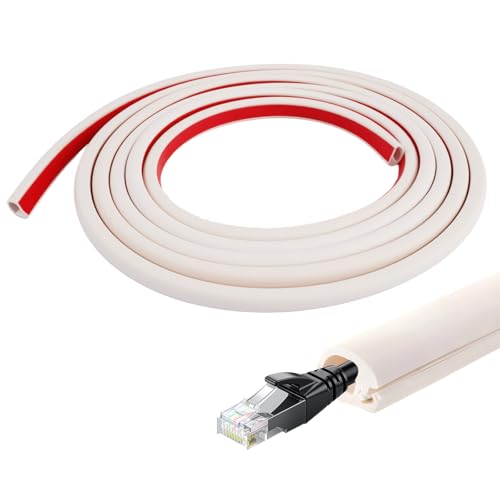 3 metros Canaleta Cables Pared Adhesivo, Canal de Cable Flexible, Canales de Cable Semicirculares, Mini Canaleta de Cables, Canaletas para Cables Blanco, tapa cables pared, para TV, Hogar y Oficina
