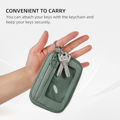 Image of The Iris Wallet Zipper Mini Coin Purse Keychain ID Holder Wallet | Zip Card Case with ID Window Purses for Women Mini Portable Keychain Wallet,Olive Green