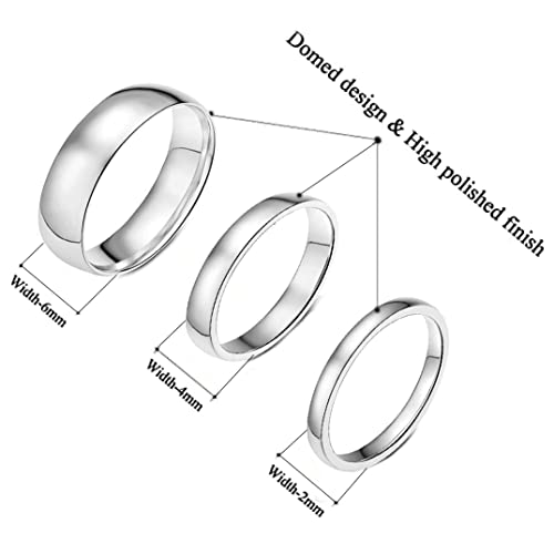 Redcyclone Stainless Steel Ring Set For Women - 3Pcs Plain Band Knuckle Stacking Dome Rings In Sizes 2Mm, 4Mm, And 6Mm For Wedding Band Or Casual Wear #TOP2