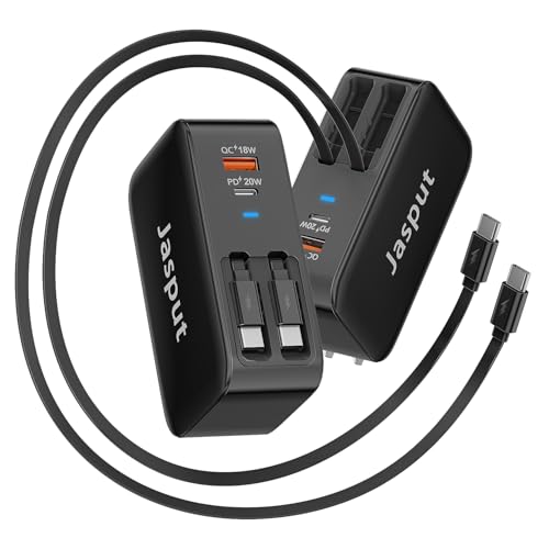 Image of 4 in 1 Retractable Wall Charger with Dual Cables,40W Retractable Phone Charger Wall Plug with Dual USB Ports,20W USB C Chargers Block Fast Charging for iPhone 17 16 15 14 13,LG, Galaxy S24 23,Pixel