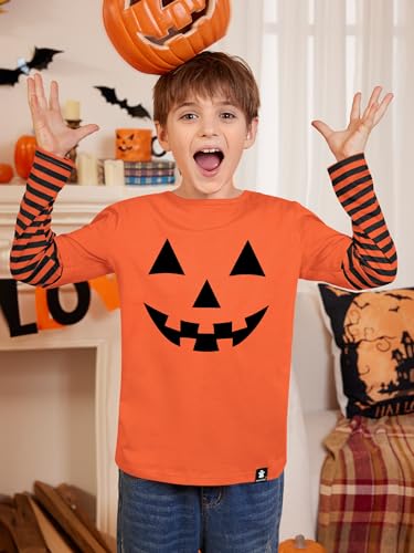 BesserBay Unisex Kids Halloween Funny Stripe Tee Shirts Long Sleeve Cute Patchwork Top 4-12 Years4