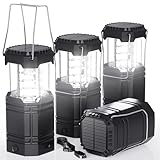 Camping Solar Lanterns 4 Pack, 1600mAh USB Rechargeable Battery, 35H Runtime, LED Hanging Tent Light Lamp, Emergency Flashlights for Power Outage Survival Home Outdoor, Small, Portable, Collapsible