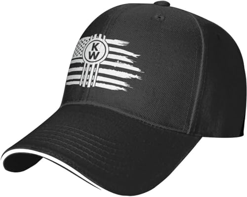 WANBAOEBKE American Flag Kenworth Men Sandwich Baseball Cap Casquette Adjustable Unisex Aldult Adjustable Golf Cap for Man Ladys Black.