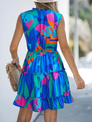 Image of CUPSHE Womens Summer Dresses Tie Neck Sleeveless Tiered Ruffle A-Line Tunic Mini Dress