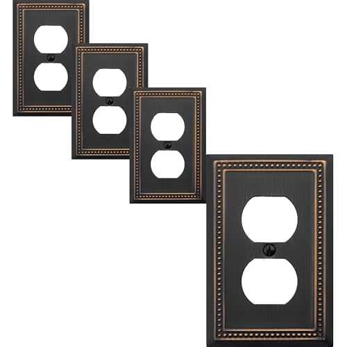 OKAWYC Single Duplex Outlet Light Switch Cover Belaire Beaded Metal Wall Plate 4-Pack Aged Bronze 1 Gang Oil Rubbed Bronze Receptacle Light Switch Switch Cover Decorative Wallplate Durable