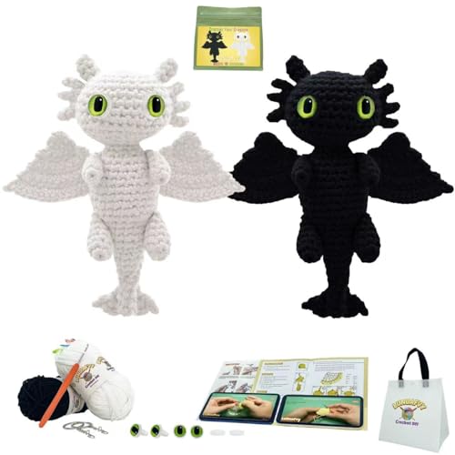 Image of LuNuaFvy Crochet Kit for Beginner Adult /Teen /Kid 9+ - Learn to Crochet Animal Amigurumi Dragon Set with Left /Right-Handed 4hr Video, 3-Format Guides, Gift-Ready Packaging, Soft Yarn & Storage Bag