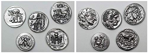 Antike Griechische Münzen - Versilbertes Metall - Reproduktion antiken Tetradrachme - Set 5 Stück