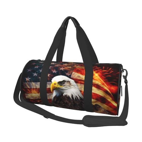 Sports Gym Bag for Women Men Travel Duffel Bag Tote Weekender Bag American Flag Fire Eagle Carry on Overnight Bag for Travel Swimming Fitness Workout Sports Duffle Bag