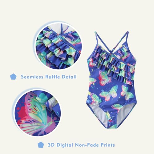 Image of Girls One Piece Swimsuits Hawaiian Ruffle Swimwear Beach Bathing Suit for Summer Vacation