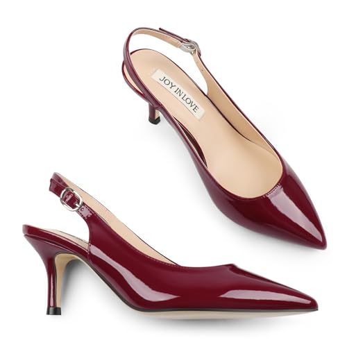 Image of JOY IN LOVE Slingback Kitten Heels for Women Closed Pointed Toe Pumps Dress Shoes