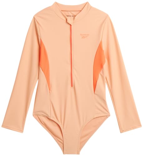 Image of Reebok Girls' Rash Guard Bathing Suit - UPF 50+ Quarter Zip Long Sleeve One Piece Bathing Suit - Monokini for Girls (7-12)