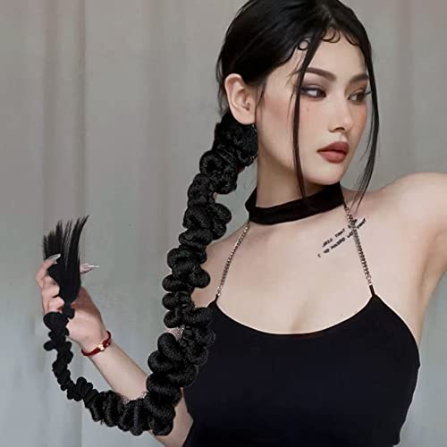Acknour Heat-Resistant Women's 24-Inch Hand-Braided Black Ponytail With Long Braids And Twisted Braids #TOP6