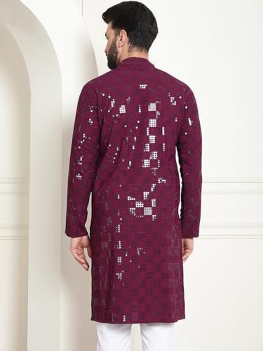 Image of SOJANYA (Since 1958 Men's Cotton Embroidered Sequinned Long Kurta