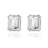 Noir Horse Big Square CZ Diamonds Stud Earrings - 4ct Emerald Cut 5A Big Cubic Zirconia, 925 Sterling Silver with White Gold Plated, 8x10mm Large Sparkling Wedding Earrings and Gifts for Women