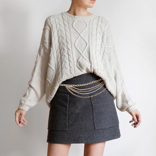 MECCANIXITY Turquoise Waist Chain Belts, 43.7 Inch Length Adjustable Body Chain Belts Metal Western Belt for Woman with Black Green Drawstring Bag for Outfits Jeans Dress, Black4