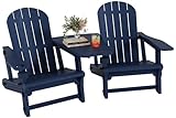 Shintenchi Adirondack Chairs Set of 2,HDPE Adirondack Chair w/Removable Tablelop & Umbrella Hole,All-Weather Wooden Textured Plastic Outdoor Chairs w/Cup Holder for Garden Backyard Pool,Dark Blue