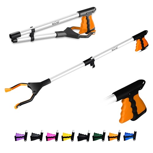HATAF Recolector de arena de 81 cm para adultos, palo de agarre, ayuda a agarrar la mano para discapacitados, ayuda plegable para discapacitados, cabezal giratorio, alcance de 360 grados, ayuda para
